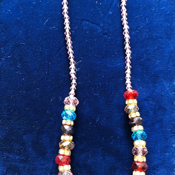 Jewelry Set Faceted Glass Beaded Rondelle Multi Colored Necklace Earrings New - Picture 3 of 8